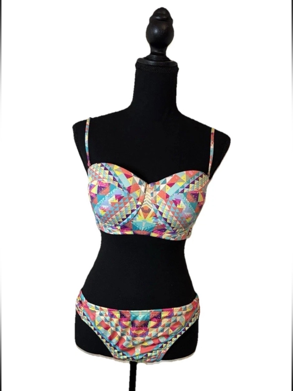 Bar III Multicolor Geometric Bikini Set with Cover-Up Adjustable Straps L/XL